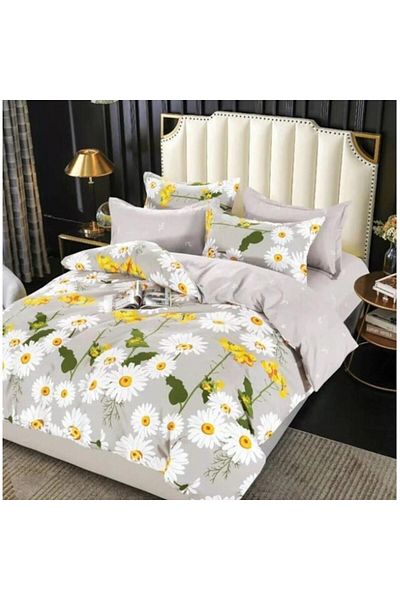 OEM Double Bedsheet, 6 pieces, 2 persons, 245x250 cm, multicolor with white and yellow floral pattern
