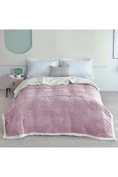 OEM Patura Imblanita, Embosat 3D Fluturi, 200x230cm, Roz