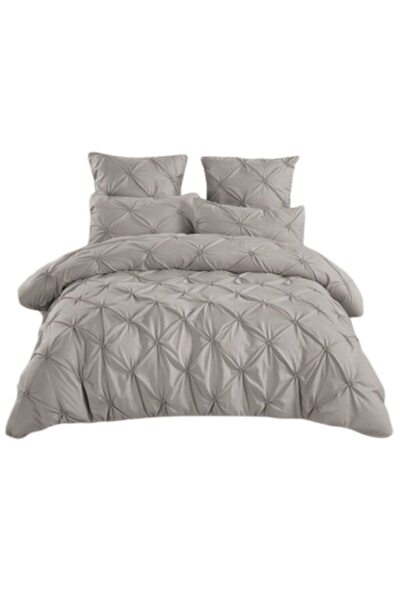 OEM Luxury Bedding Set, Solid Color, Embroidered Pleats, 6 Pieces, Finet, 235x240cm, Gray