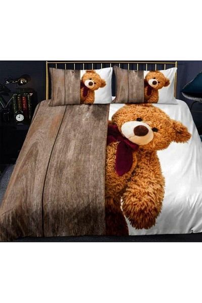 OEM Double Bed Linen Set, 230x250 cm, 6 PCS, 2 Persons, 3D, Finet, Bear Print, Multicolor
