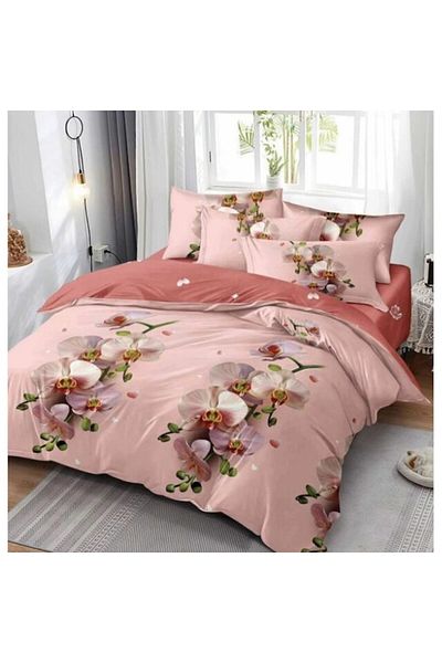 OEM Double Bed Linen Set, 6 pieces, Multicolor, Floral Print, 245x250 cm