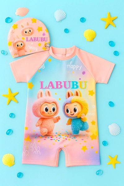 DeKuBaby New Season Cute Character Printed Boned Fast Drying Featured Girl's Jumpsuit Swimsuit