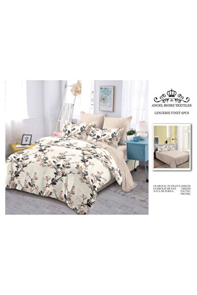 OEM Lenjerie de Pat, Finet, 4 piese, 1 persoana, 160x200cm, Imprimeu Ramuri Inflorite, Multicolor