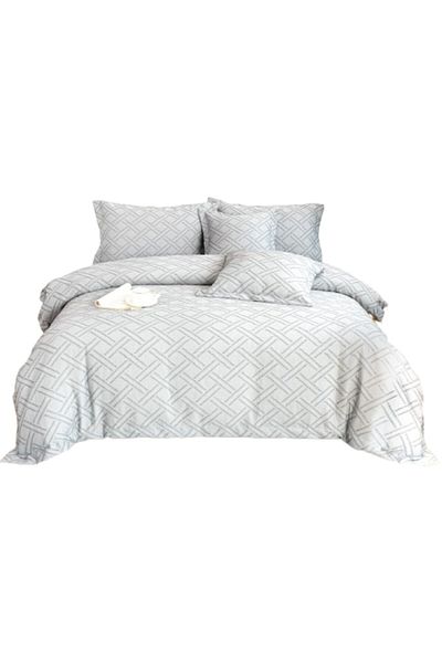 OEM Luxury Bedding, Cotton and Linen, Geometric Patterns, 6 Pieces, Double, 180x200cm, Light Gray