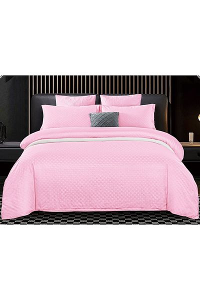 Pucioasa Double Bed Linen, Velvet Picket Grofat Lux, Pucioasa, 6 Pieces, Uni, 245x250cm, Pale Pink