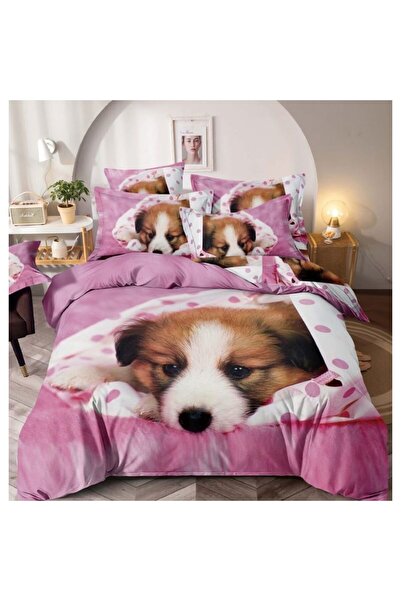 JOJO HOME Lenjerie de pat dublu, Jojo Home, imprimeu Catelus, 4 piese, 1 persoana, 140x200cm, Finet