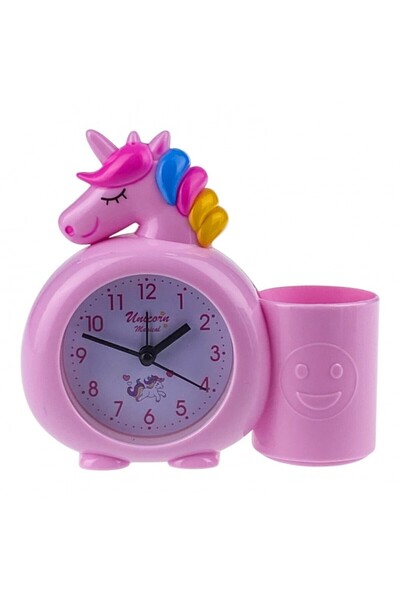 OEM Pink Unicorn Desk Clock with Pen Holder