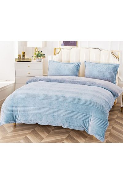 OEM Lenjerie de Pat, Cocolino, 4 Piese, 2 persoane, 210x230cm, Uni, Blue Sky