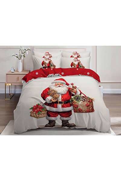 OEM Set Lenjerie de pat dublu, model Craciun 3D, 6 piese, Bumbac Finet
