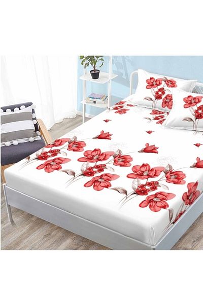 OEM Bed sheet cover and pillowcases set, Finet, 3 pieces, single, 160x200cm, printed, red flowers, multi