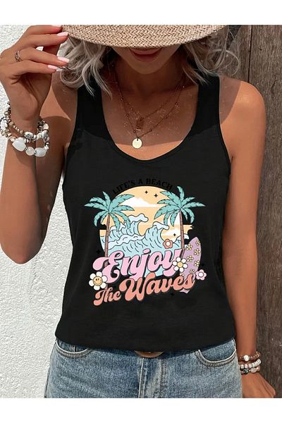 FUFLUNS Enjoy the Waves Printed Women's T-Shirt