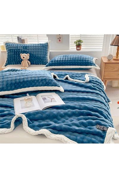 OEM Patura si 2 Fete Perna, Cocolino Premium, 3 Piese, 2 persoane, 200x230cm, Albastru