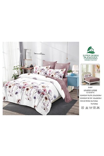 OEM Double Bed Linen, Pastel Flower Print, Reversible, 6 Pieces, 180x200 cm, Finet, Multicolor