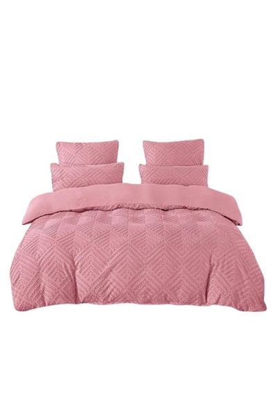 OEM Double Bed Sheet, Velvet Grofat Romburi, 6 Pieces, 2 Persons, Uni, 230x250cm, Pink