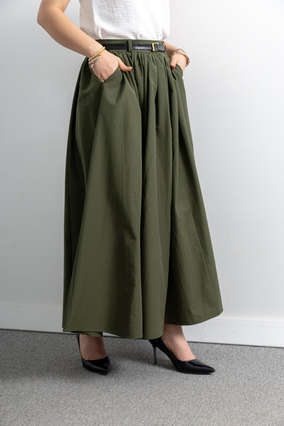 TUĞBA ERGÜL Women's Linen Belt Detailed Skirt