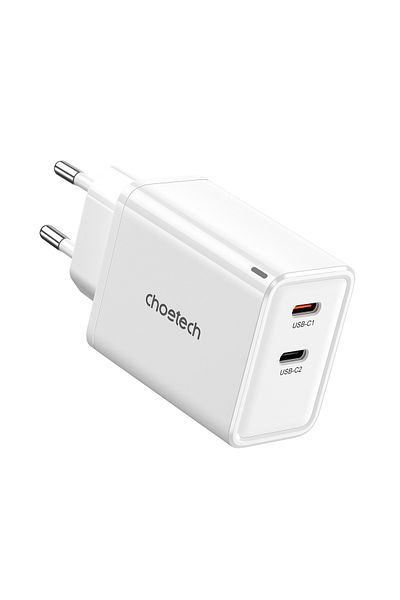 CHOETECH Încărcător de perete GaN 2x USB-C PD 65W alb