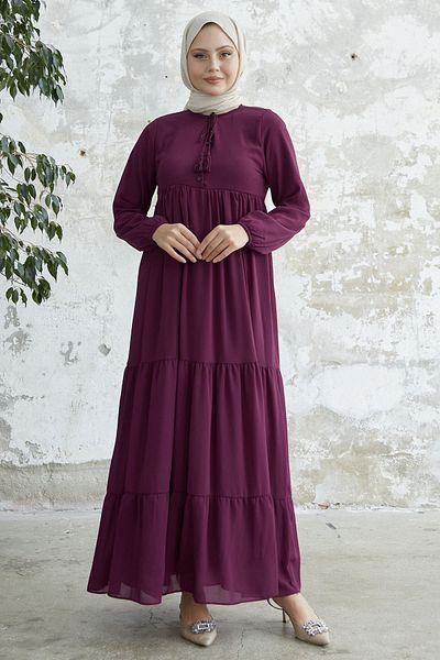 InStyle Rochie Yoryo din șifon prune cu guler cu șireturi
