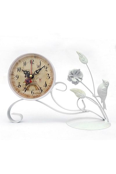 OEM Clock made of plastic on metal stand with birds and flowers, 15x25 cm