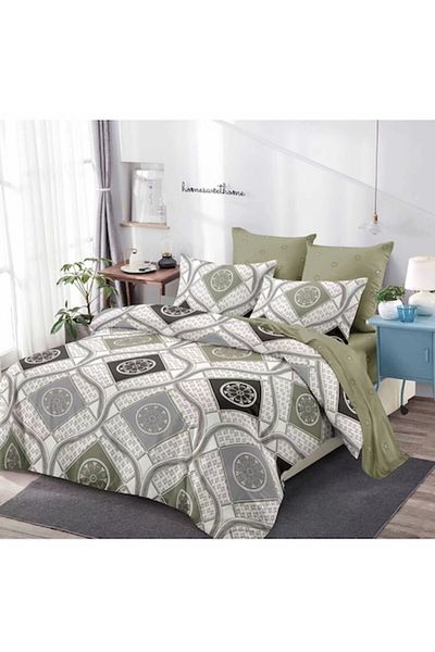 OEM Lenjerie de pat, Finet, 6 piese, 2 persoane, Imprimeu rombulete 230x250cm, multicolor