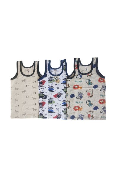 Panda Crew Neck Baby Boy Printed Patterned Undershirt 3-Piece
