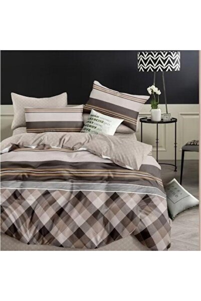 OEM Lenjerie de pat dublă, 2 persoane, 4 piese, 240x250 cm, imprimeu în carou...