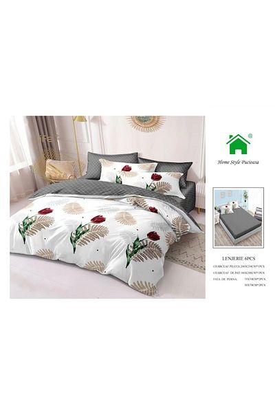 OEM Double bed linen set, 6 pieces, 2 persons, 180x200 cm, tulip print, multicolor