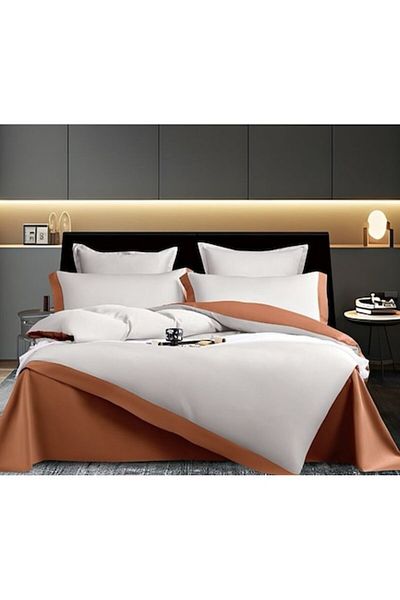 OEM Bicolor Bed Linen Set, Imitation Silk, 6 Pieces, 230x245cm, Light Gray-Brown