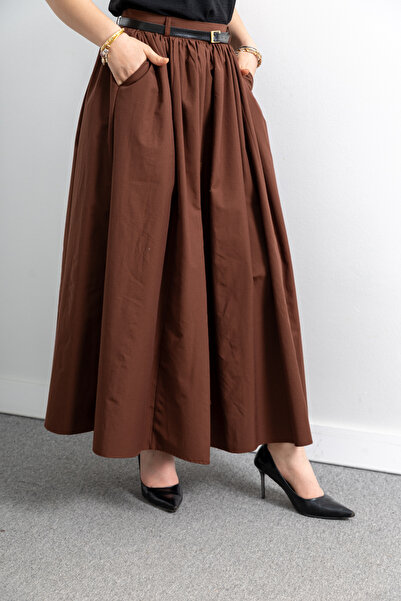 TUĞBA ERGÜL Women's Linen Belt Detailed Skirt