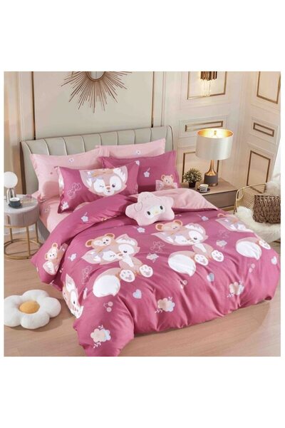 JOJO HOME Double bed linen with elastic, 6 pieces, 2 persons, 180x200cm, Finet Superior, cute fox