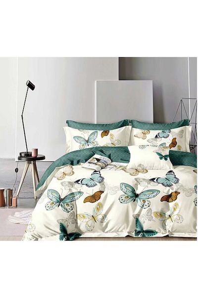OEM Lenjerie de pat, 6 piese, 2 persoane, 220x240 cm, imprimeu Fluturi mari si mici, multicolor