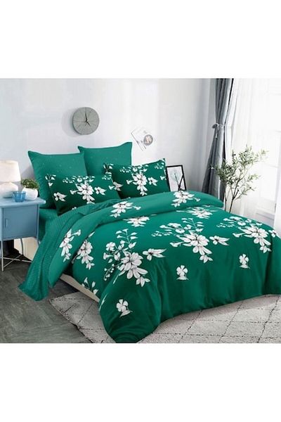 OEM Bed Linen, Finet, 6 Pieces, 2 Persons, 230x250cm, Floral Print, Emerald Green-Grey