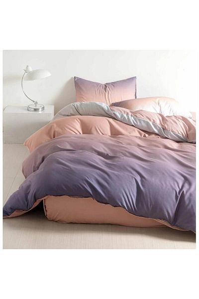 OEM Lenjerie de pat dublă, reversibilă, imprimeu cu gradient, 4 piese, 2 persoane, 180x200cm, satin de bumbac, lavandă