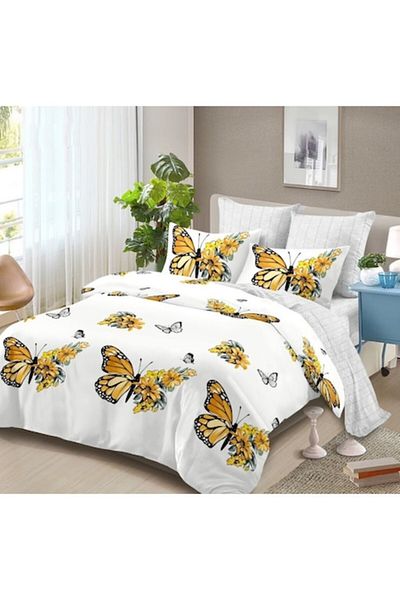 OEM Double Bed Linen, Spring, 6 Pieces, 2 Persons, 235x250cm, Finet, Yellow Butterflies, Multicolor