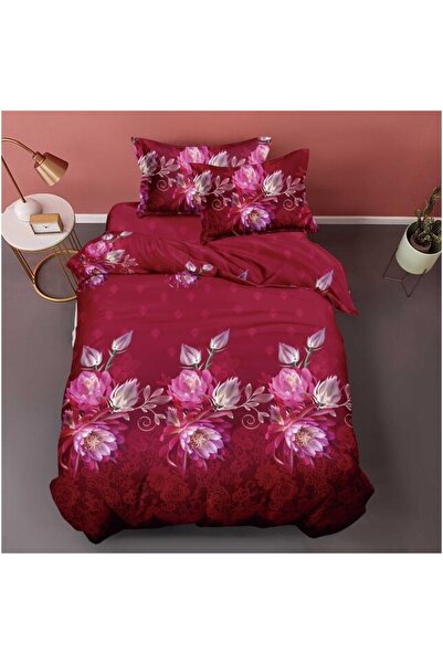 OEM Bed Linen Set, Finet, 3D Print, 4 Pieces, Single, 155x200cm, Flowers, Red-Pink