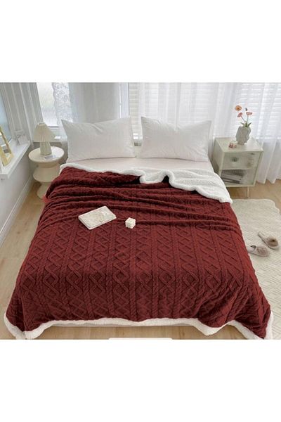 OEM Patura Imblanita, Sherpa Throw, Grofat 3D Tricot, 200x230cm, Bordo