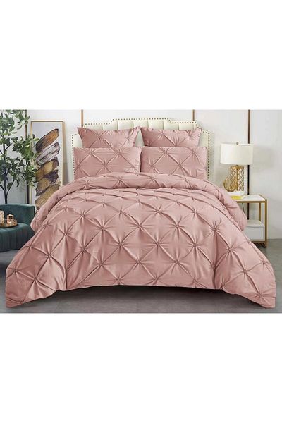 OEM Double Bed Sheets, Sonia-Home, Uni, Pleated Embroidery Model, 6 Pieces, Finet, 220x240 cm, Powder Pi