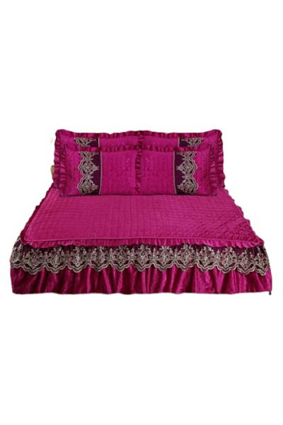 OEM Cover Set with Velvet Lux and Ruffles, 3 pieces, 2 persons, 180x200cm, Fuchsia