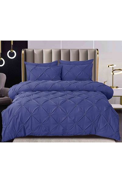 Pucioasa Double Bed Linen Set, Pucioasa, Uni, Pleated Embroidery, 6 Pieces, Finet, 230x250cm, Navy Blue