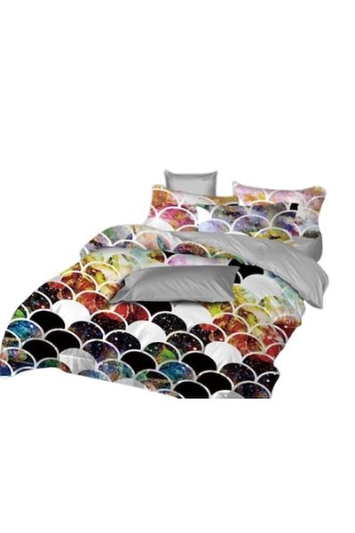 OEM Lenjerie de pat, 6 piese, 2 persoane, 230x250cm, Finet, imprimeu Solzi, Multicolor
