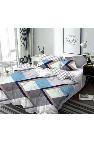 OEM Double Bed Linen Set, Rhombus Print, 6 Pieces, Finet, 220x230cm, Multicolor