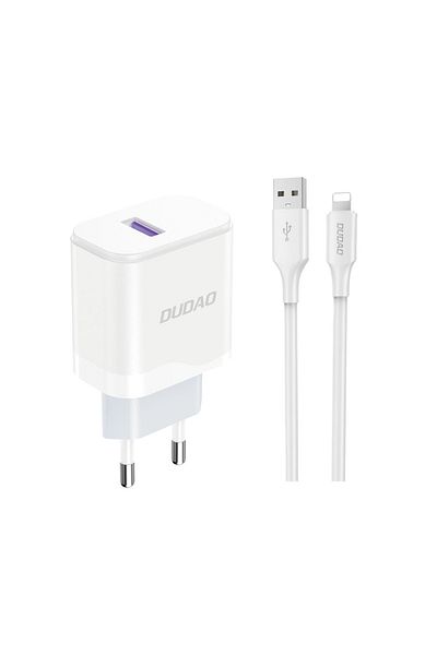 DUDAO Încărcător de perete USB-A de 18 W cu cablu USB-A la Lightning pentru iPhone, alb