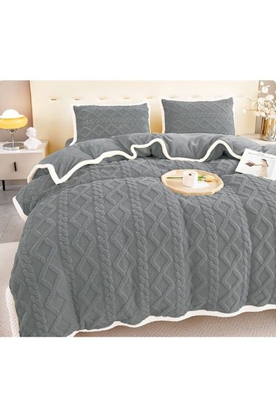 OEM Lenjerie de pat, 4 piese, 2 persoane, 220x230 cm, gri inchis