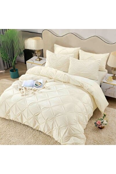 JOJO HOME Double Bed Linen, Jojo Home, Velvet with Pleats, 4 pieces, 2 people, 180x200cm, Cream White