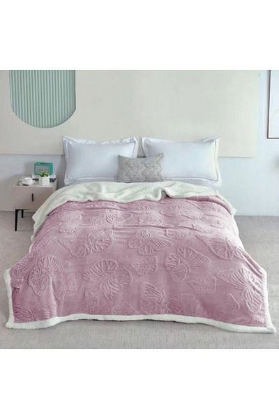 OEM Patura Imblanita, Embosat 3D Fluturi, 200x230cm, Roz