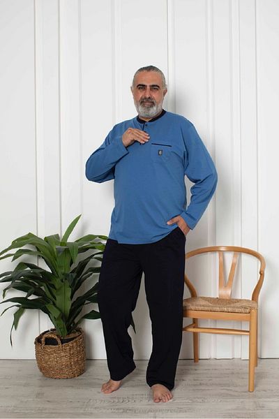 KAPİTEX Set de pijamale pentru bărbați, cu mâneci lungi, cu șase buzunare, culoare indigo