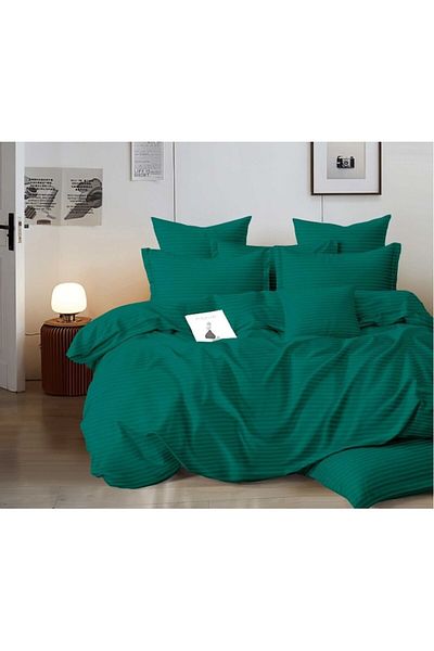 OEM Lenjerie de pat dublu, Damasc, Cearsaf cu Elastic, 6 piese, 2 persoane, Uni, 180x200cm, Verde Tuborg