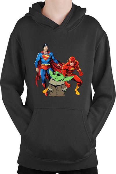 OEM Baby Yoda Superman Flash Hero Powers Kids Hoodie