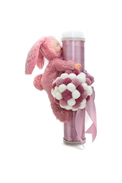 OEM Lumânare de botez, Pom-Pom și Îngeraș, 35x7cm, Multicolor pal