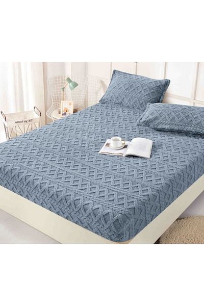 JOJO HOME Bed Cover Cocolino and 2 Pillowcases, Knitted, Jojo Home, Uni, 3 Pieces, 2 People, 180x200cm, Gray-B