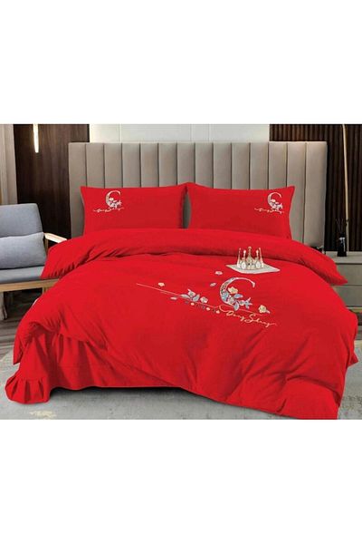 OEM Double embroidered bed linen set, Finet, 4 pieces, 2 persons, Uni, 245x250cm, Red